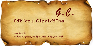 Géczy Cipriána névjegykártya